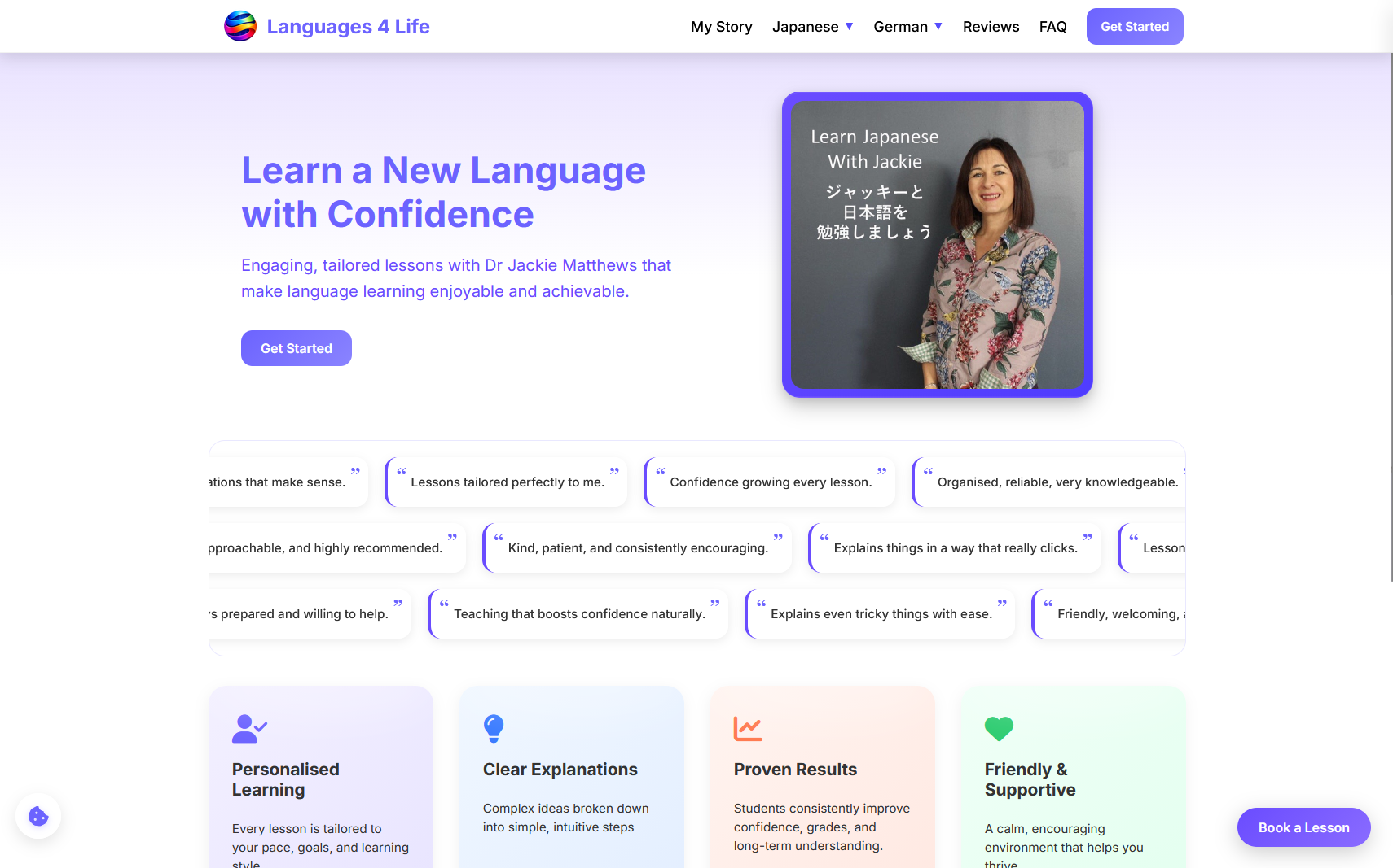 Screenshot of Languages for Life tutoring website